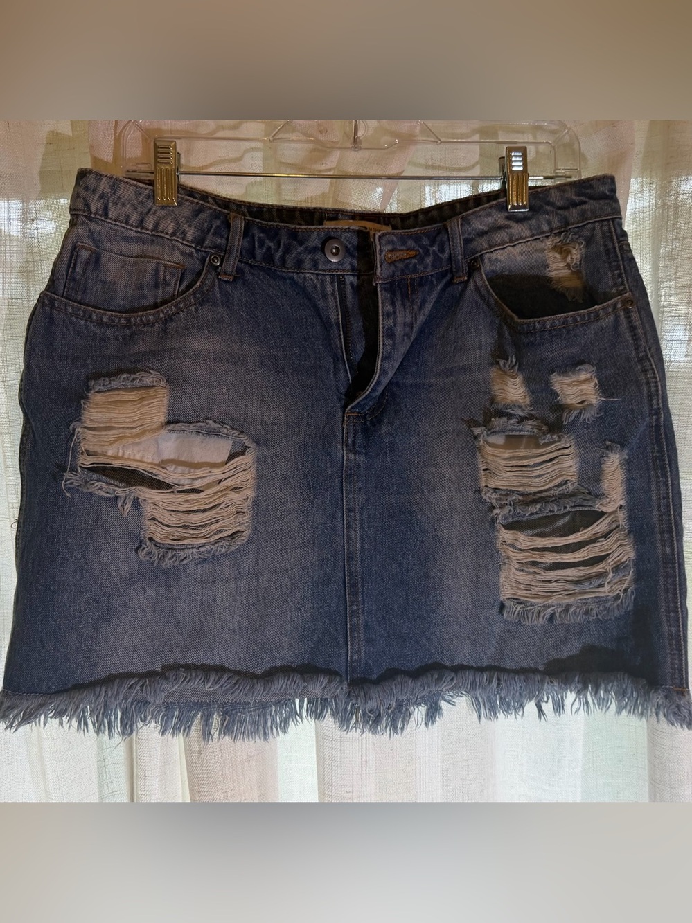 Timing Dark Blue Distressed Denim Mini Skirt